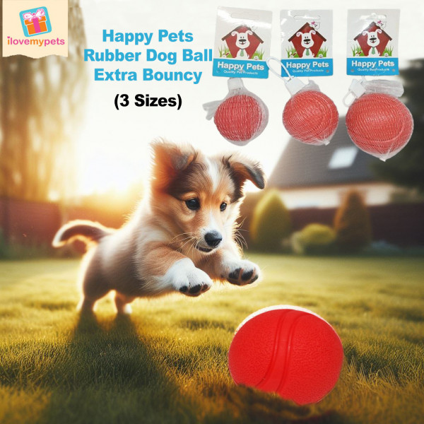 Happy Pets Rubber Dog Ball, Extra Bouncy (3 Sizes)