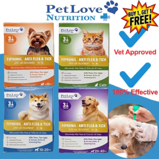 PetLove Nutrition Fipronil Anti Flea & Tick Spot-On Treatment for Dogs & Cats (3 Pipettes per box) (Promo Buy 1 Get 1)