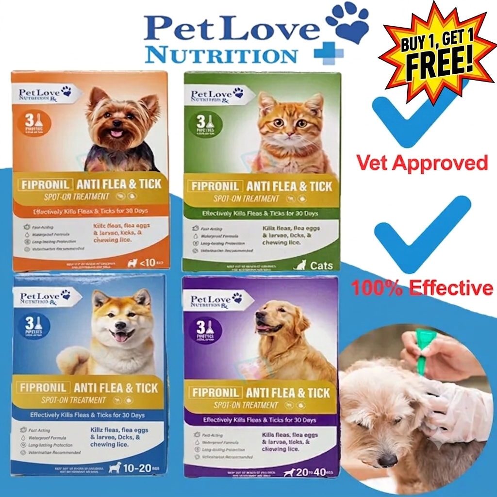 PetLove Nutrition Fipronil Anti Flea & Tick Spot-On Treatment for Dogs & Cats (3 Pipettes per box) (Promo Buy 1 Get 1)