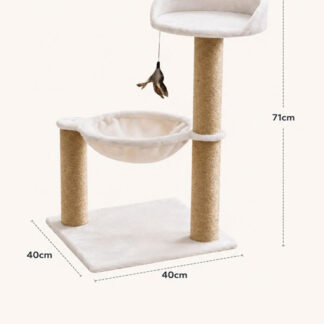 Wooden Cat Tree Tower with Space Capsule Transparent Acrylic Bowl Sisal Scratching Post