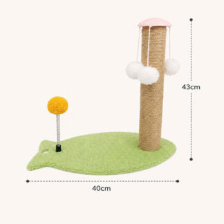 Fish-Shape Cat Scratching Post w/ Interactive Spring Toy Ball & Hanging Pom Poms Kitten Tree