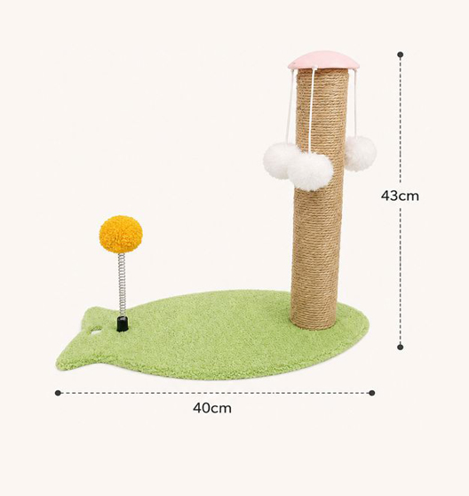 Fish-Shape Cat Scratching Post w/ Interactive Spring Toy Ball & Hanging Pom Poms Kitten Tree