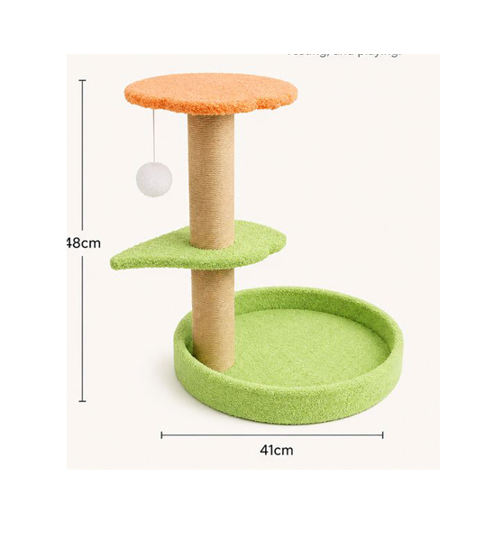 3-Tier Cat Tree Tower w/ Round Cushion Base Bed Leaf Perch Sisal Scratching Post Kitten Toy Frame