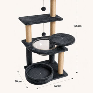 Multi-Level Cat Tree Tower with Space Capsule Transparent Bowl Sisal Scratching Post