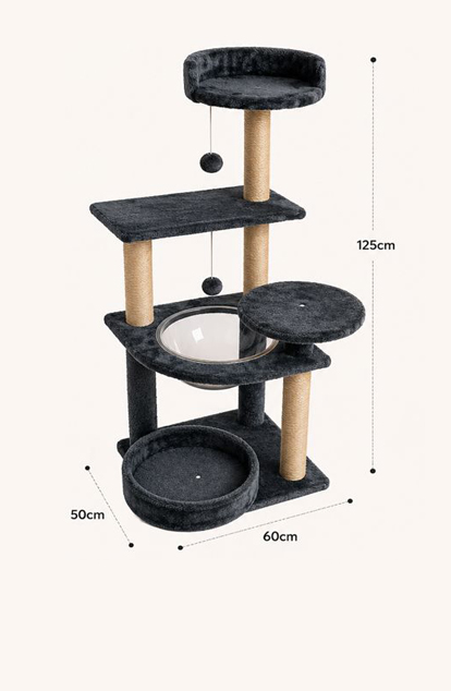 Multi-Level Cat Tree Tower with Space Capsule Transparent Bowl Sisal Scratching Post