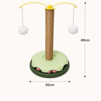 2-in-1 Cat Scratching Post with Roller Toy Tracks & 2 Hanging Teaser Pom-Poms Kitten Tower