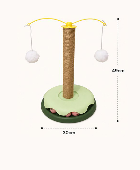 2-in-1 Cat Scratching Post with Roller Toy Tracks & 2 Hanging Teaser Pom-Poms Kitten Tower