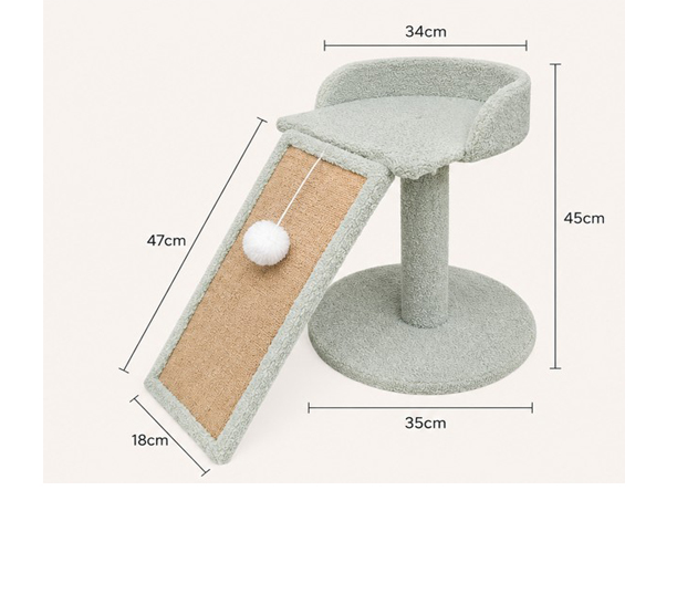 Cat Scratching Tree with Inclined Scratch Board Slanted Ramp Perch Bed Play Toy