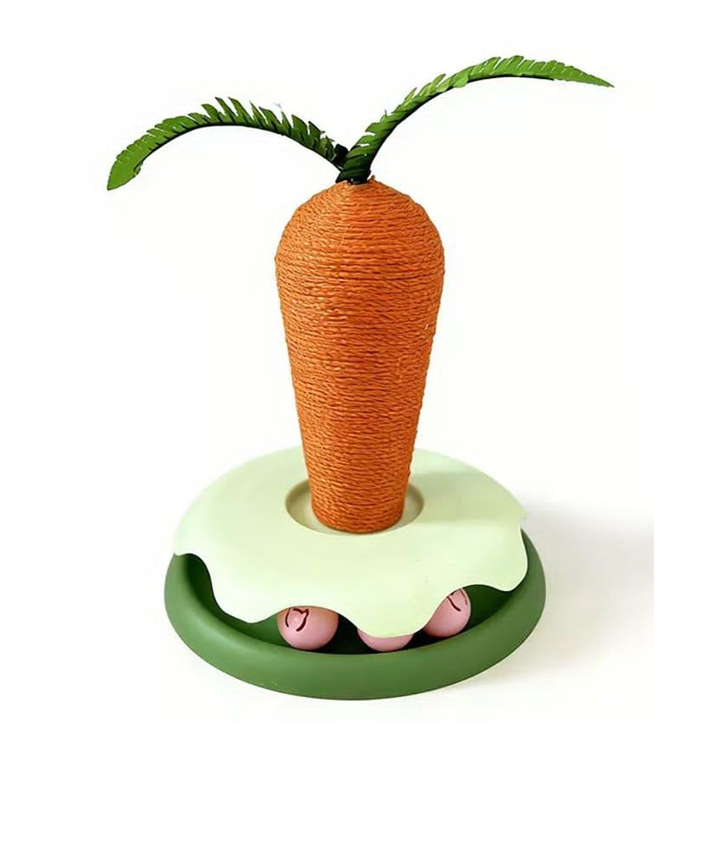 Carrot Cat Scratching Post Interactive Sisal Scratcher Toy with Ball Track Base