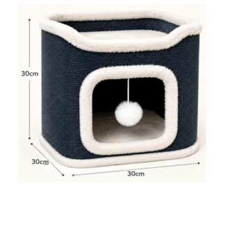 Square Cat Condo Hiding Cube Box Sisal Scratching Wall Nest Cave Bed with Hanging Toy