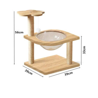 Wooden Cat Tree Tower with Space Capsule Transparent Acrylic Bowl Sisal Scratching Post